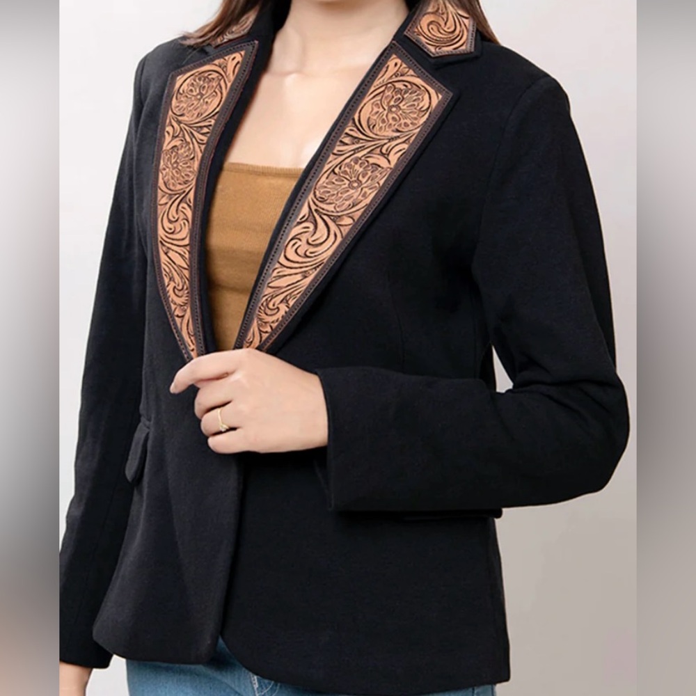 Tooled Leather Blazer- Black